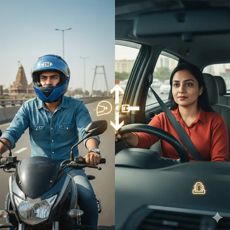 હેલ્મેટ અને સીટબેલ્ટ જીવન બચાવનાર સુરક્ષા કવચ