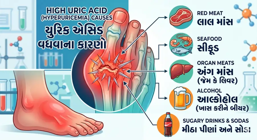 યુરિક એસિડ વધવાના કારણો