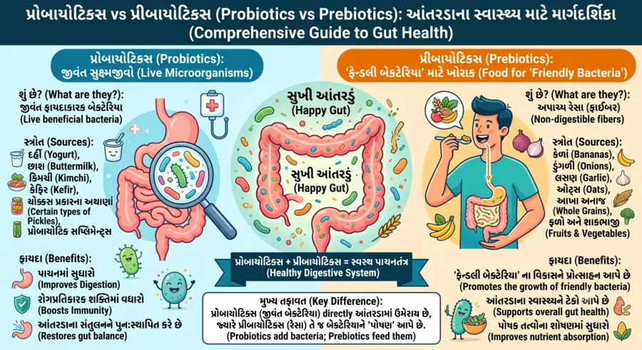 પ્રોબાયોટિક્સ (Probiotics) vs પ્રીબાયોટિક્સ (Prebiotics)