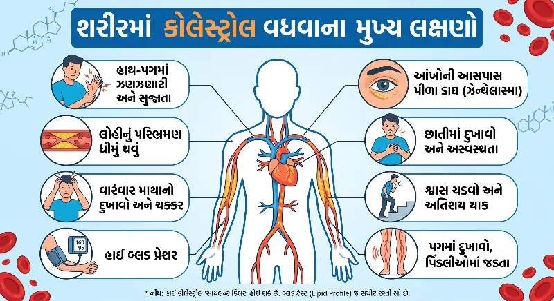 શરીરમાં કોલેસ્ટ્રોલ વધવાના લક્ષણો